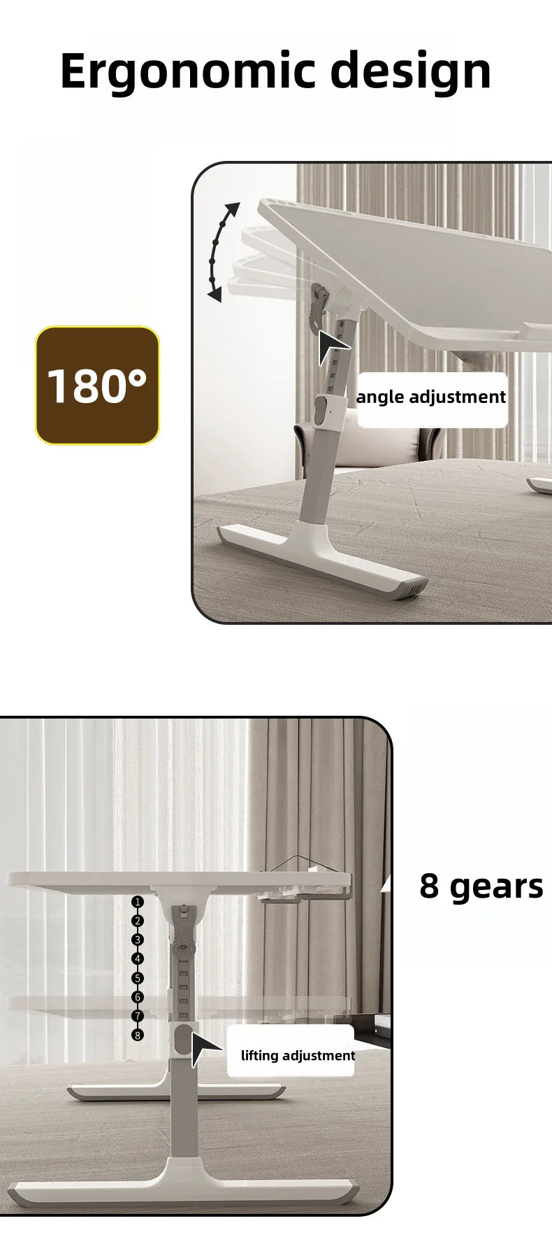 Adjustable Laptop Bed Tray Table Portable Standing Desk with Storage Drawer Foldable Lap Tablet for Sofa Comfortable Viewing