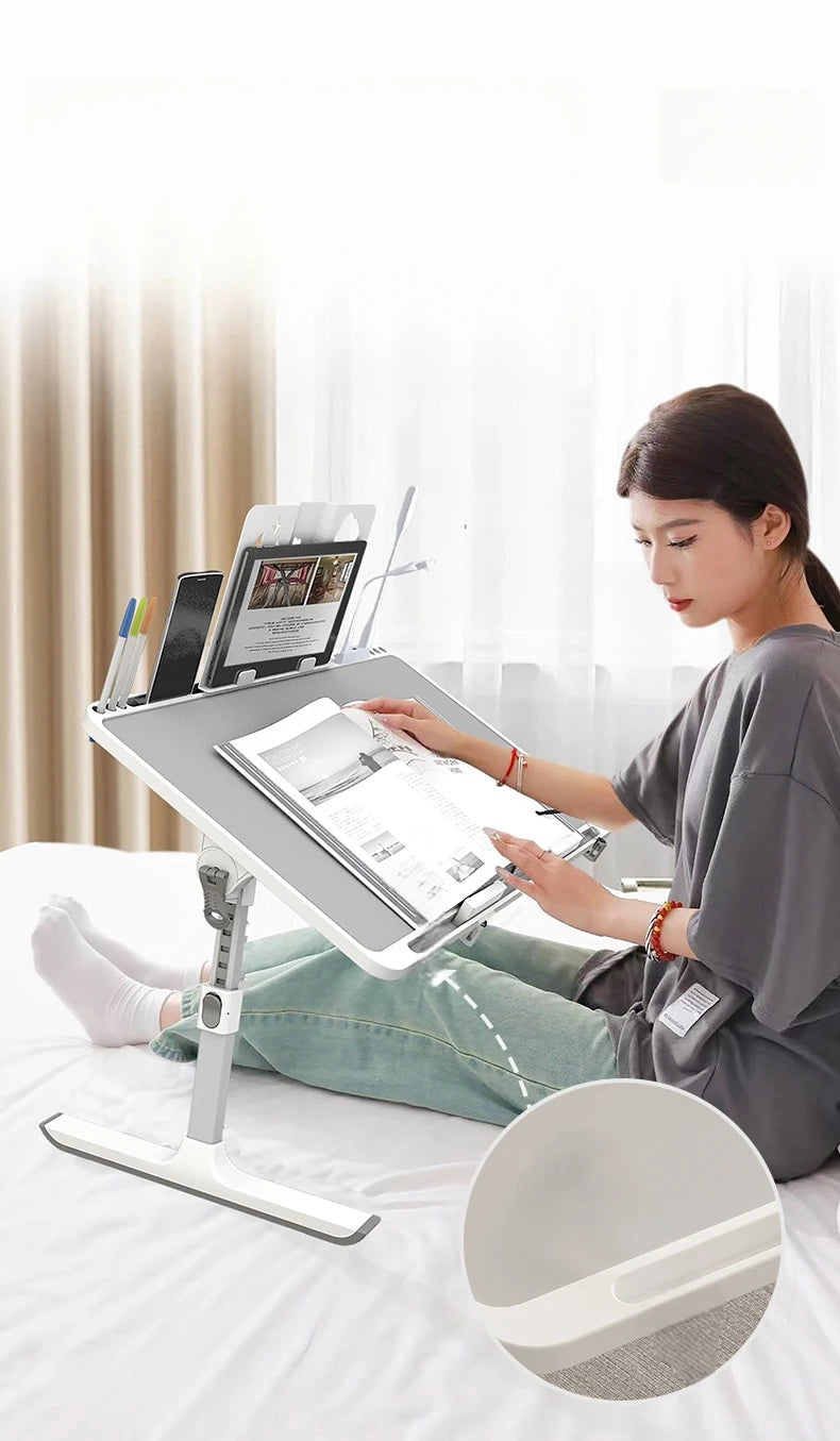 Adjustable Laptop Bed Tray Table Portable Standing Desk with Storage Drawer Foldable Lap Tablet for Sofa Comfortable Viewing