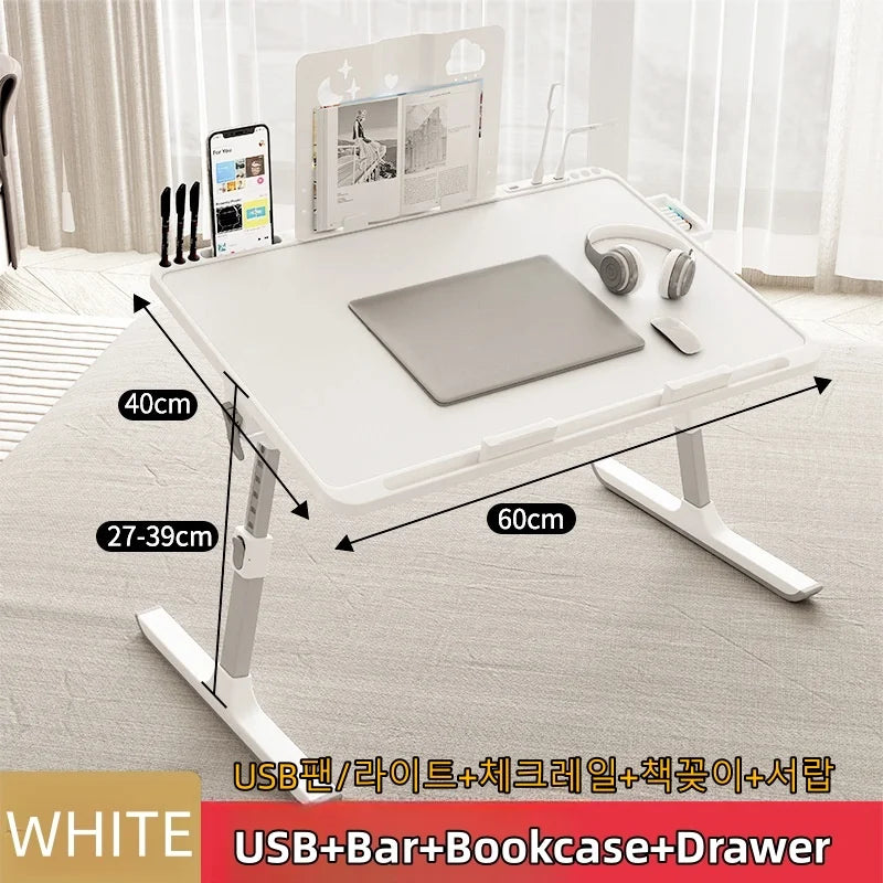 Adjustable Laptop Bed Tray Table Portable Standing Desk with Storage Drawer Foldable Lap Tablet for Sofa Comfortable Viewing