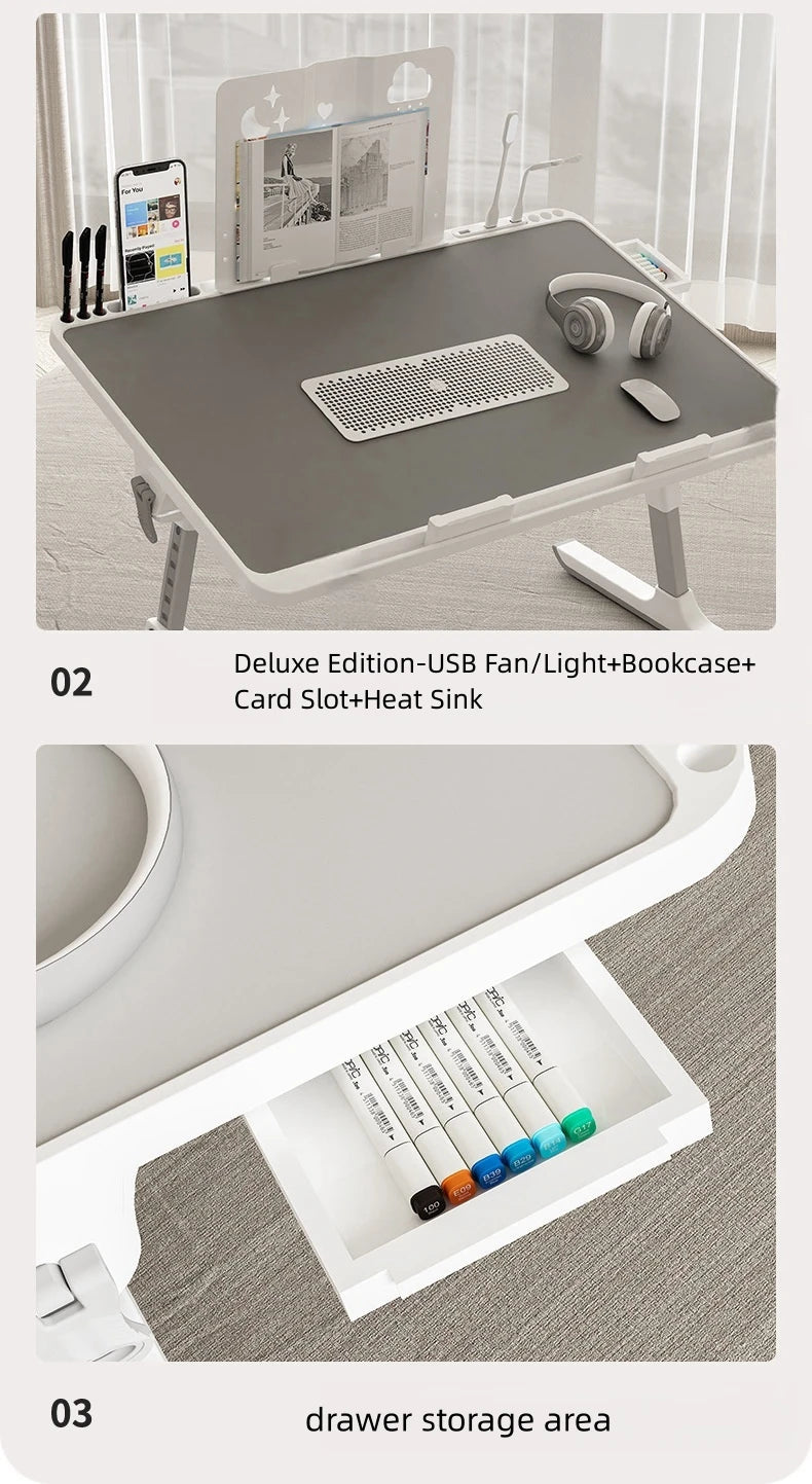 Adjustable Laptop Bed Tray Table Portable Standing Desk with Storage Drawer Foldable Lap Tablet for Sofa Comfortable Viewing