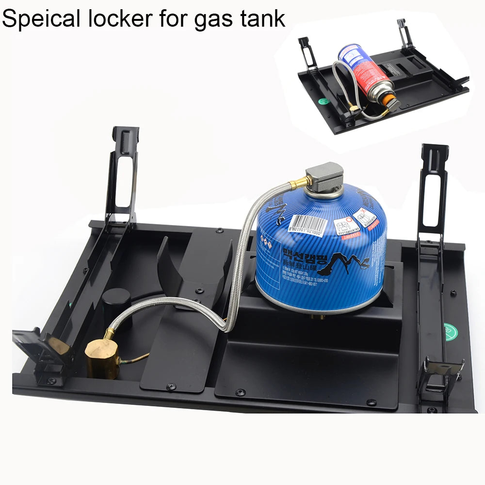 Camping Folding Removable IGT Wood Table Gas Stove Portable Lightweight Camp BBQ Grill Table Outdoor Picnic Fishing Table