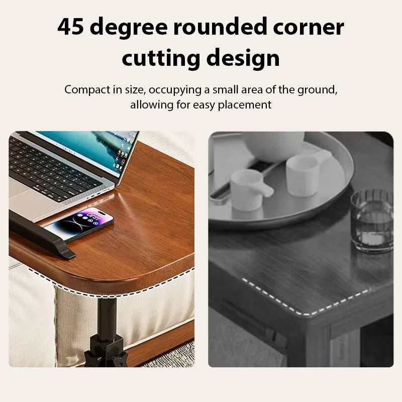 C-shaped Side Table Coffee Table Waterproof Living Room Sofa Table Height Adjustable And Flip-over Panel Load Capacity of 25kg