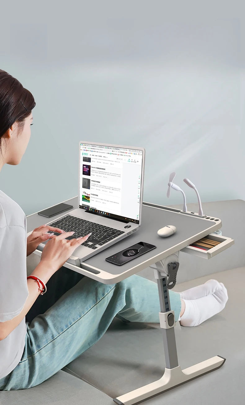 Adjustable Laptop Bed Tray Table Portable Standing Desk with Storage Drawer Foldable Lap Tablet for Sofa Comfortable Viewing