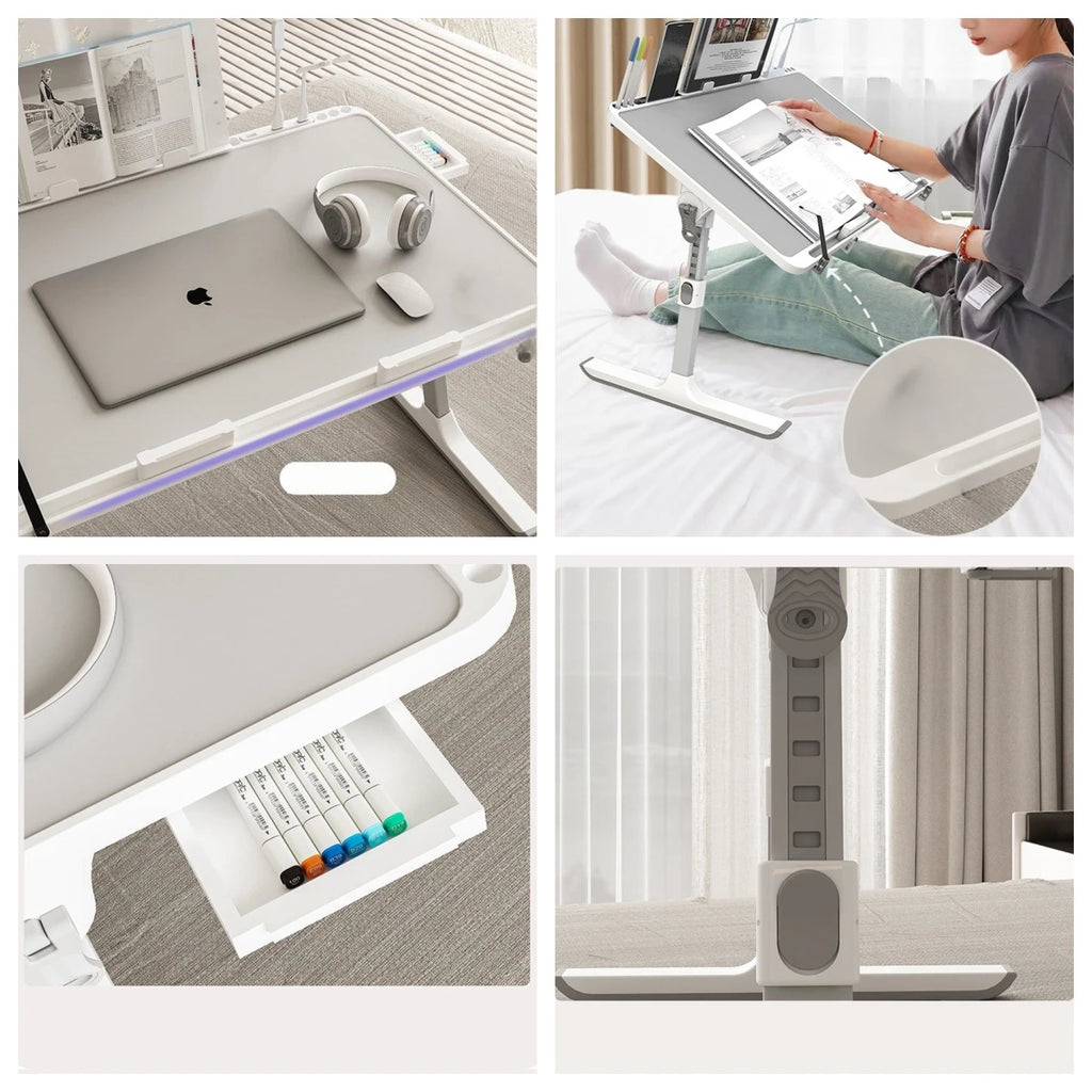 Adjustable Laptop Bed Tray Table Portable Standing Desk with Storage Drawer Foldable Lap Tablet for Sofa Comfortable Viewing