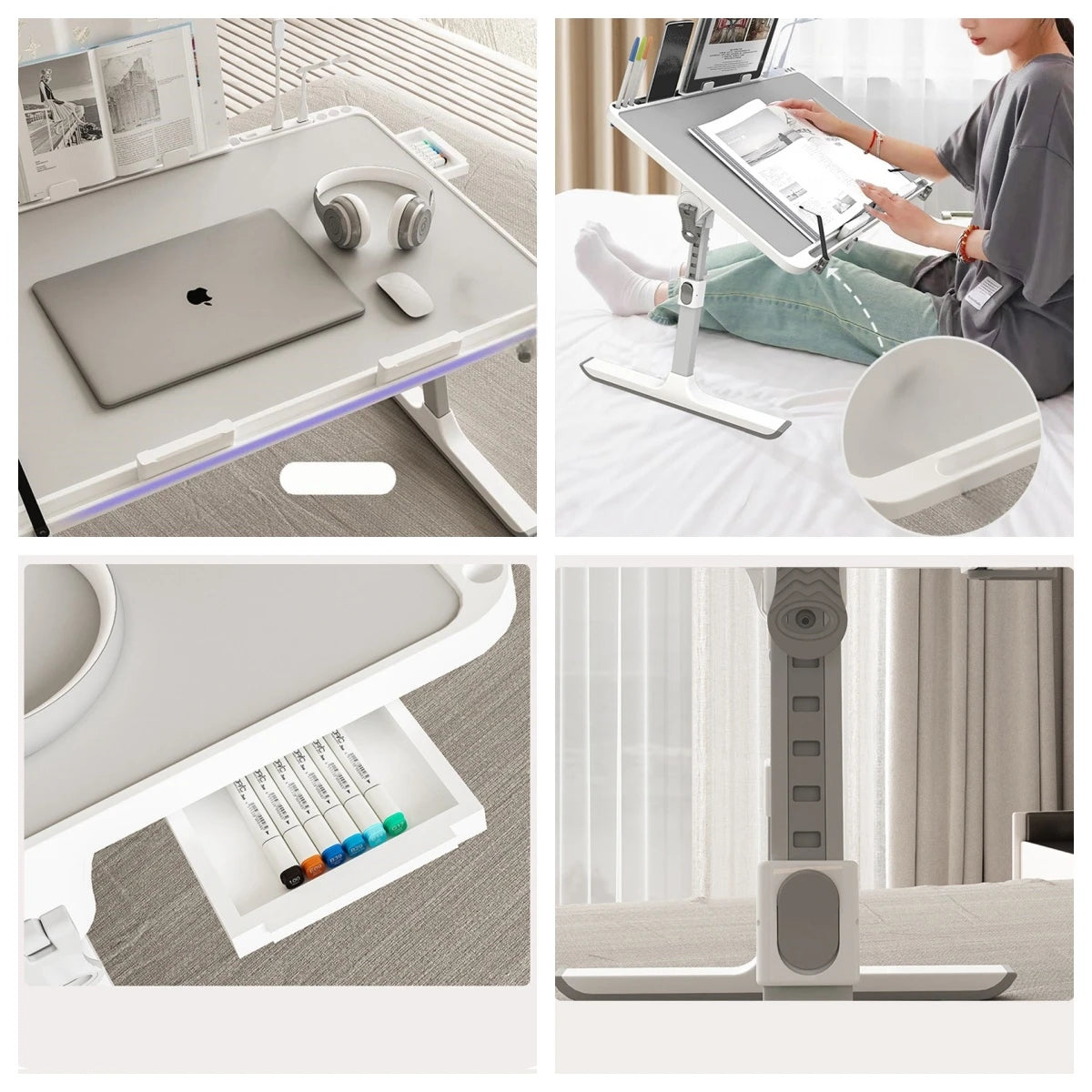 Adjustable Laptop Bed Tray Table Portable Standing Desk with Storage Drawer Foldable Lap Tablet for Sofa Comfortable Viewing